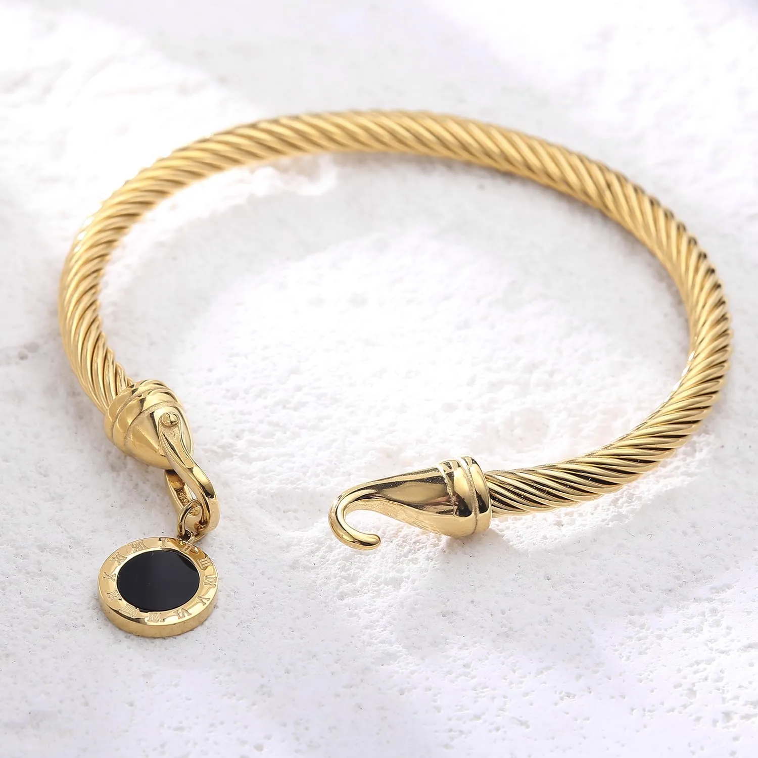 Stainless Steel Twisted Cable Wire Bracelets with Hook Adjustable Cuff Bangle Bracelet Vintage Jewelry Gift for Women