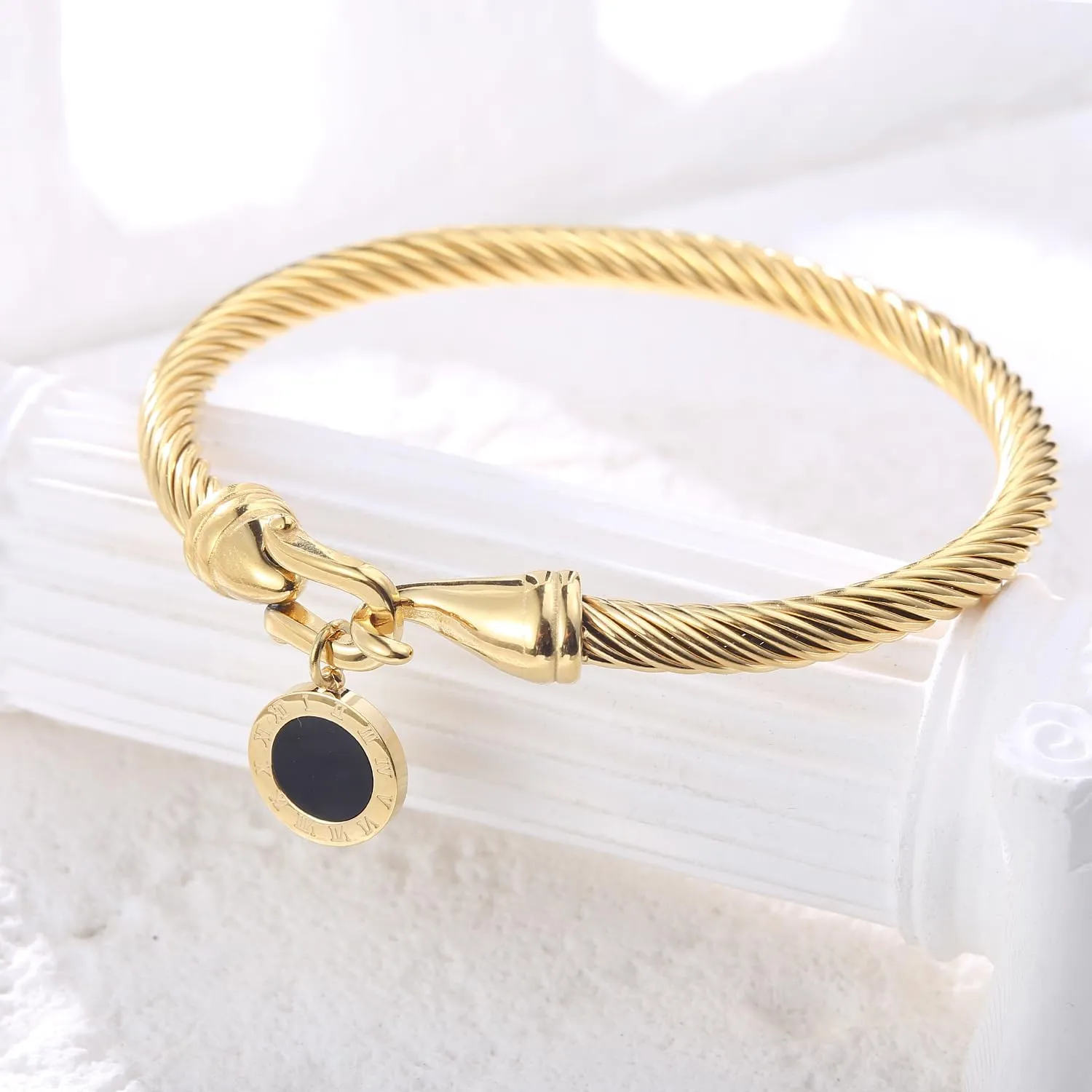 Stainless Steel Twisted Cable Wire Bracelets with Hook Adjustable Cuff Bangle Bracelet Vintage Jewelry Gift for Women
