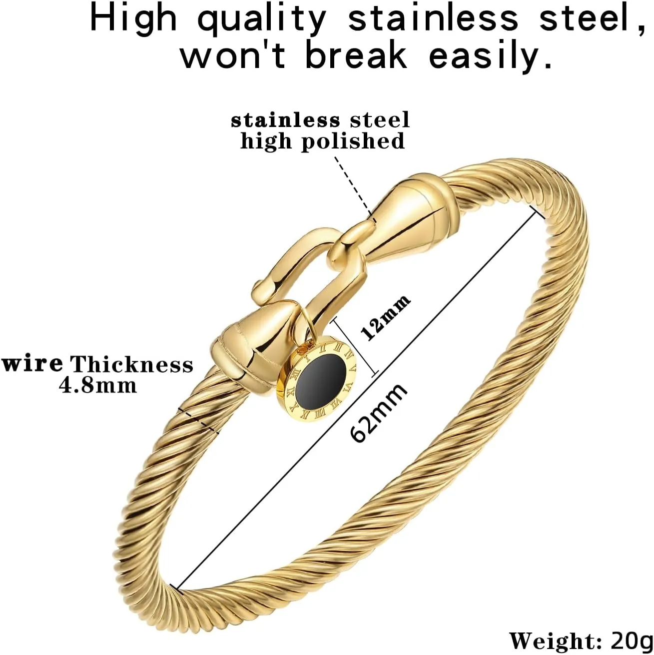 Stainless Steel Twisted Cable Wire Bracelets with Hook Adjustable Cuff Bangle Bracelet Vintage Jewelry Gift for Women