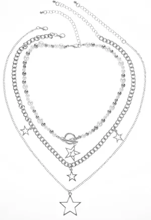 Star Necklace Y2k Silver Necklace Grunge Layered Necklace Cute Aesthetic Stack Toggle Chain Necklaces for Women Vintage Emo Jewelry