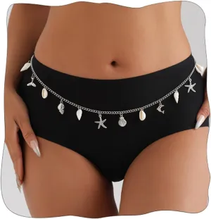 Starfish Seashell Waist Chain for Women Boho Conch Body Chain Pearl Waist Chains Summer Beach Ocean Jewelry (BB Style)