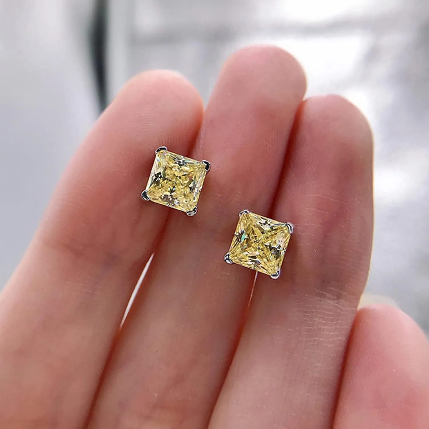 Sterling Silver 3-10 Carat Lab Simulation Diamond Stud Earrings for Women, 5A Cubic Zirconia Solitaire Earrings Hypoallergenic Sparking Jewelry Gifts for Her Birthday Christmas