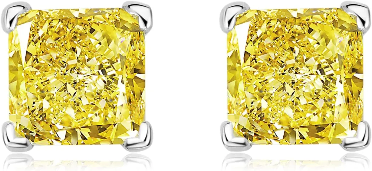 Sterling Silver 3-10 Carat Lab Simulation Diamond Stud Earrings for Women, 5A Cubic Zirconia Solitaire Earrings Hypoallergenic Sparking Jewelry Gifts for Her Birthday Christmas