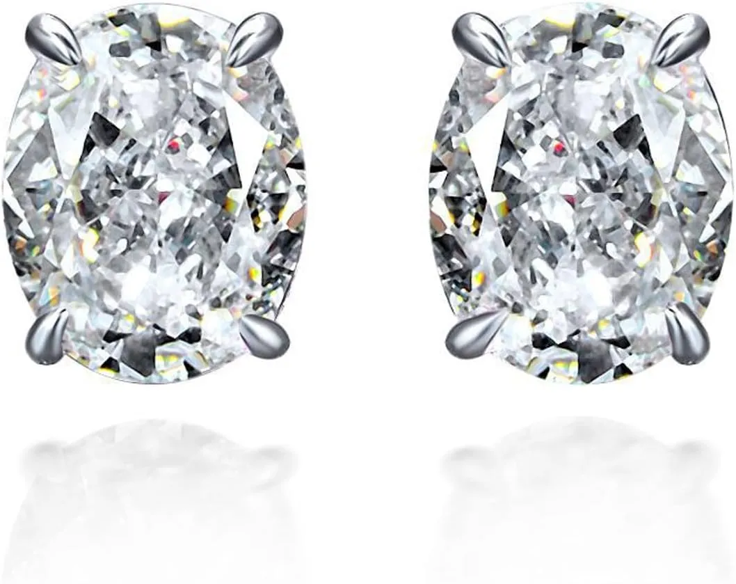 Sterling Silver 3-10 Carat Lab Simulation Diamond Stud Earrings for Women, 5A Cubic Zirconia Solitaire Earrings Hypoallergenic Sparking Jewelry Gifts for Her Birthday Christmas