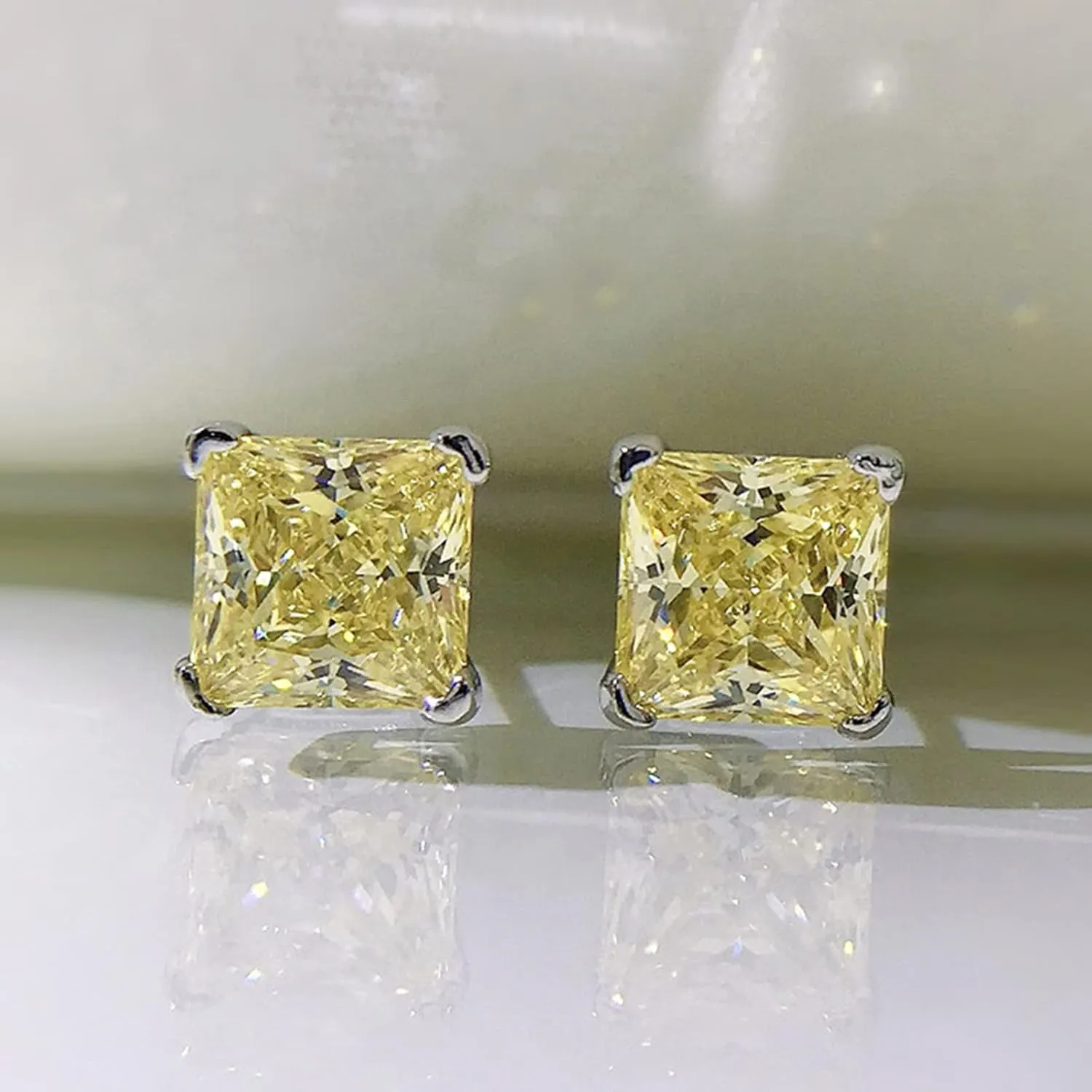 Sterling Silver 3-10 Carat Lab Simulation Diamond Stud Earrings for Women, 5A Cubic Zirconia Solitaire Earrings Hypoallergenic Sparking Jewelry Gifts for Her Birthday Christmas