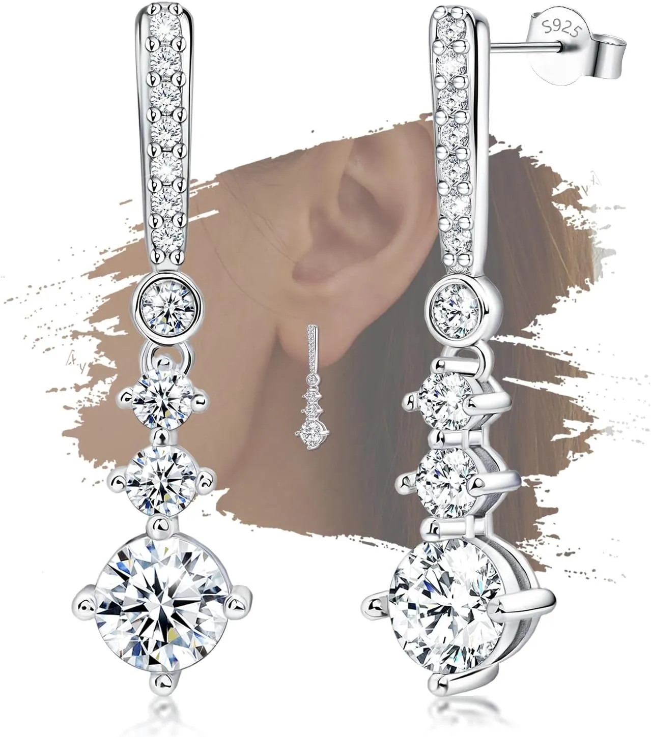 Sterling Silver Dangle Studs CZ Earrings Charms Hypoallergenic Fashion Dainty Stud Jewelry with Cubic Zirconia Birthday Gift for Women