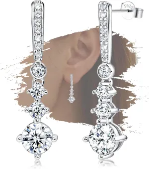 Sterling Silver Dangle Studs CZ Earrings Charms Hypoallergenic Fashion Dainty Stud Jewelry with Cubic Zirconia Birthday Gift for Women