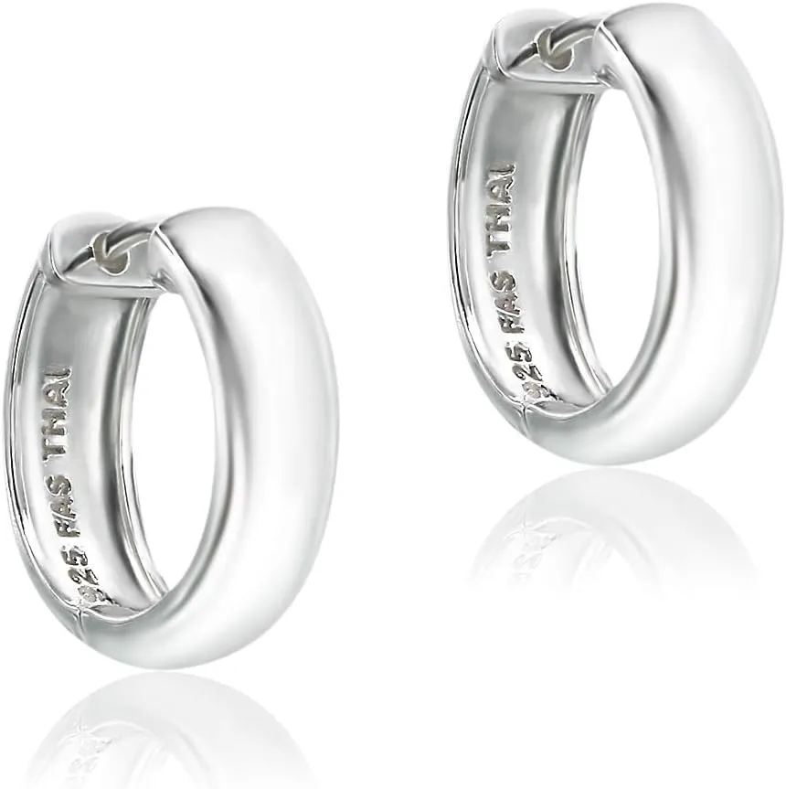 Sterling Silver Ear Cuff Hinged Huggie Hoop Earrings for Women, 16mm Diameter