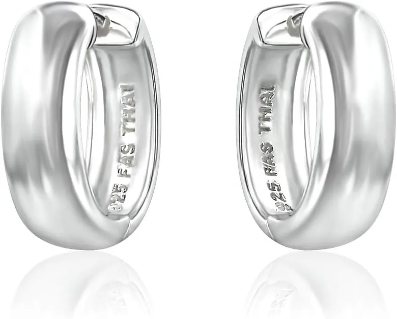 Sterling Silver Ear Cuff Hinged Huggie Hoop Earrings for Women, 16mm Diameter