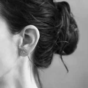 Sterling Silver Floral Stud Earring, Lotus Flowers Pair of Post Earrings, Dainty Bohemian Handmade Cute Nature Inspired Jewelry for Her, Modern Minimalist Earrings, 0.45 Inches Diameter, by Sigalagia