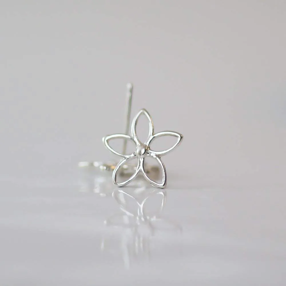 Sterling Silver Floral Stud Earring, Lotus Flowers Pair of Post Earrings, Dainty Bohemian Handmade Cute Nature Inspired Jewelry for Her, Modern Minimalist Earrings, 0.45 Inches Diameter, by Sigalagia