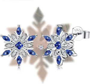 Sterling Silver Snowflake Earrings Studs Charms Hypoallergenic Fashion Sapphire CZ Stud Jewelry Birthday Gift for Women