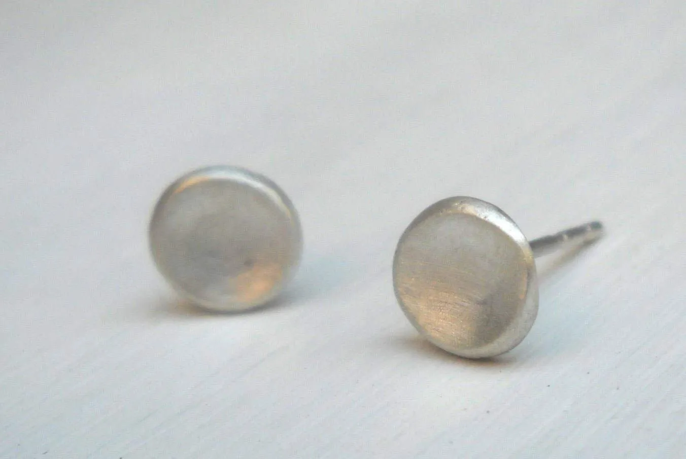 Sterling Silver Stud Earrings, Small Minimalist Round Simple Post Earrings, Minimalist Hammered Studs, Artisan Classic, Rustic, Handmade Sterling Silver Jewelry Gift for Women and Girls, Second Hole