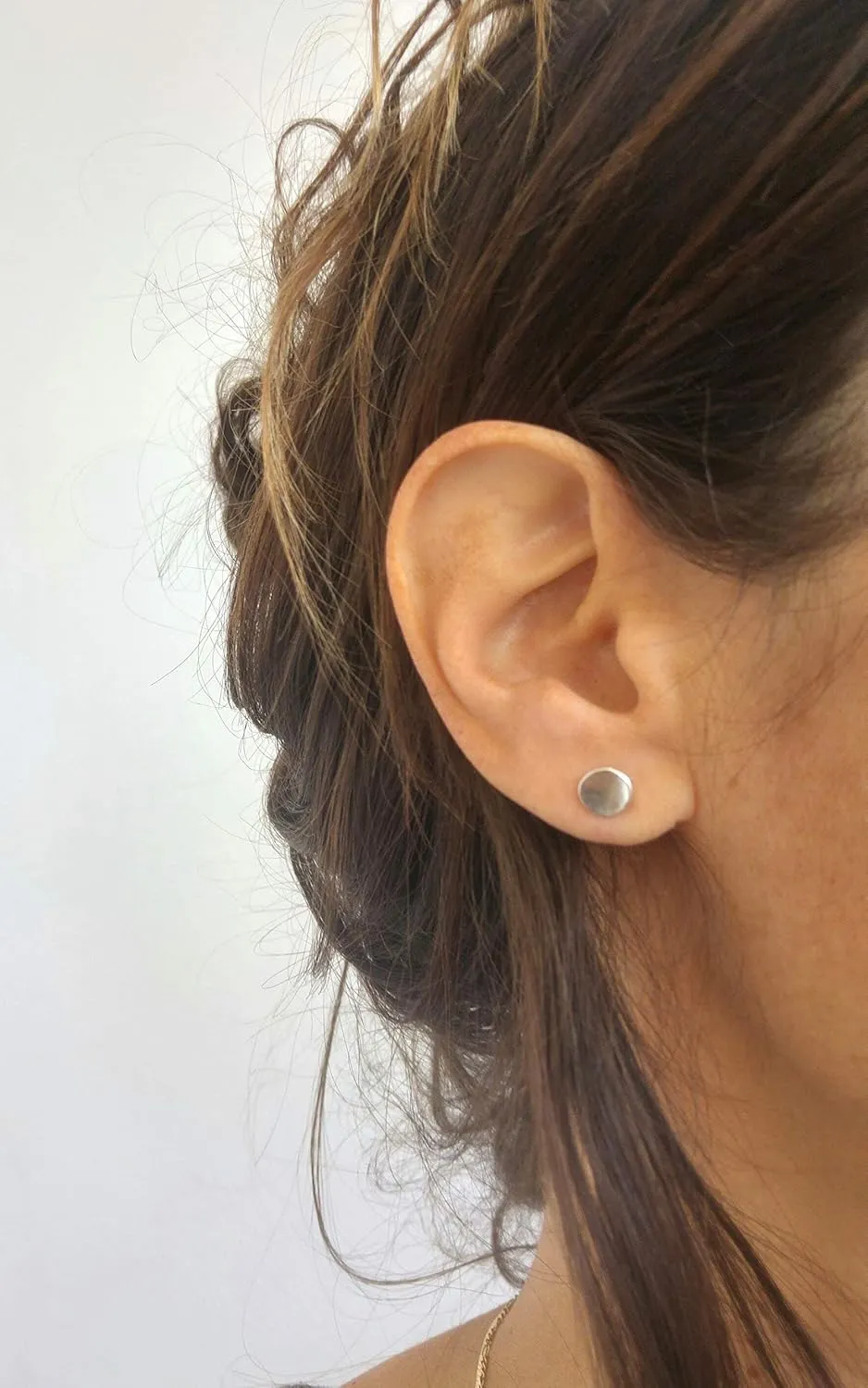 Sterling Silver Stud Earrings, Small Minimalist Round Simple Post Earrings, Minimalist Hammered Studs, Artisan Classic, Rustic, Handmade Sterling Silver Jewelry Gift for Women and Girls, Second Hole