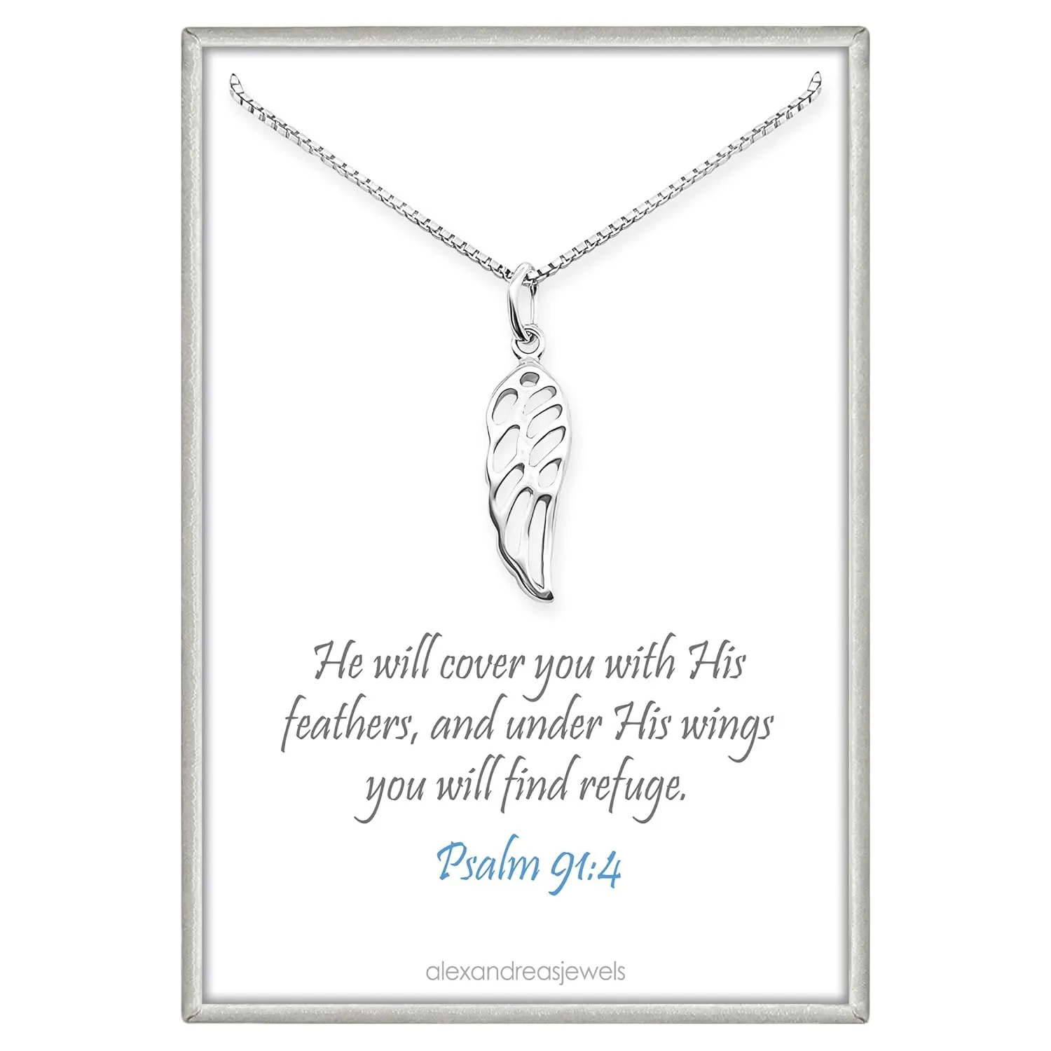 Sterling Silver Wing Necklace for Women, Delicate and Dainty Angel Wing Necklace, Psalm 91, Inspirational Necklace, Sympathy Necklace,18 inches