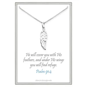 Sterling Silver Wing Necklace for Women, Delicate and Dainty Angel Wing Necklace, Psalm 91, Inspirational Necklace, Sympathy Necklace,18 inches