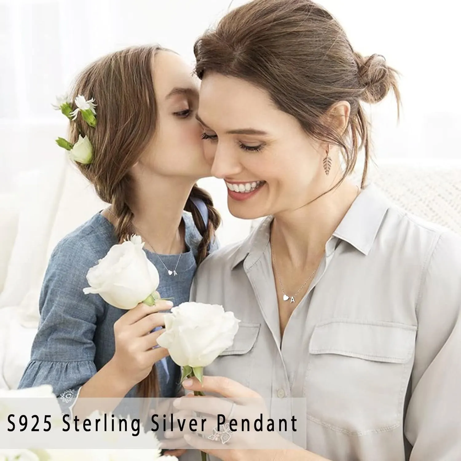 STORUP Graduation Gifts for Her - S925 Sterling Silver Heart Initial Necklaces for Kids Girls Graduation Gifts Birthday Gifts for Wife Her Daughter