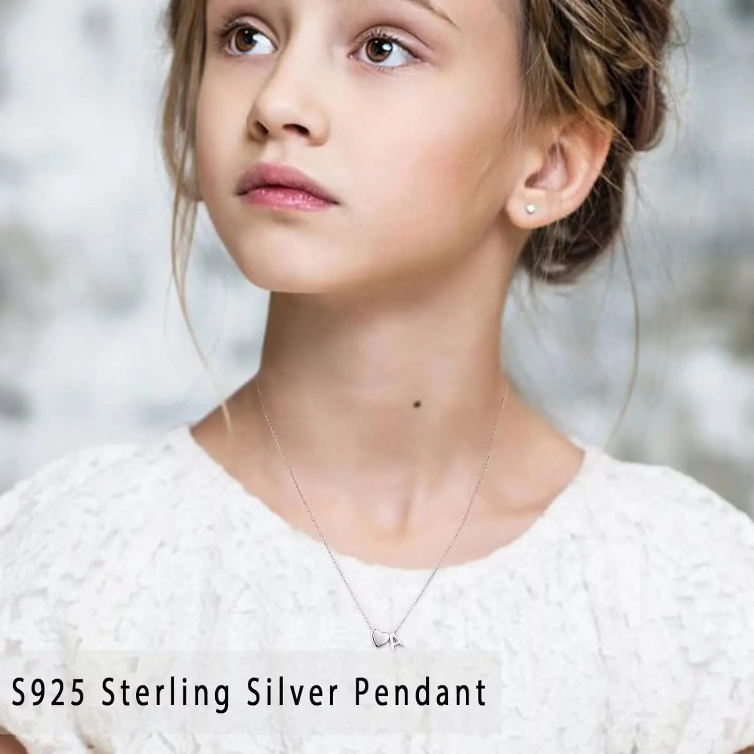 STORUP Graduation Gifts for Her - S925 Sterling Silver Heart Initial Necklaces for Kids Girls Graduation Gifts Birthday Gifts for Wife Her Daughter