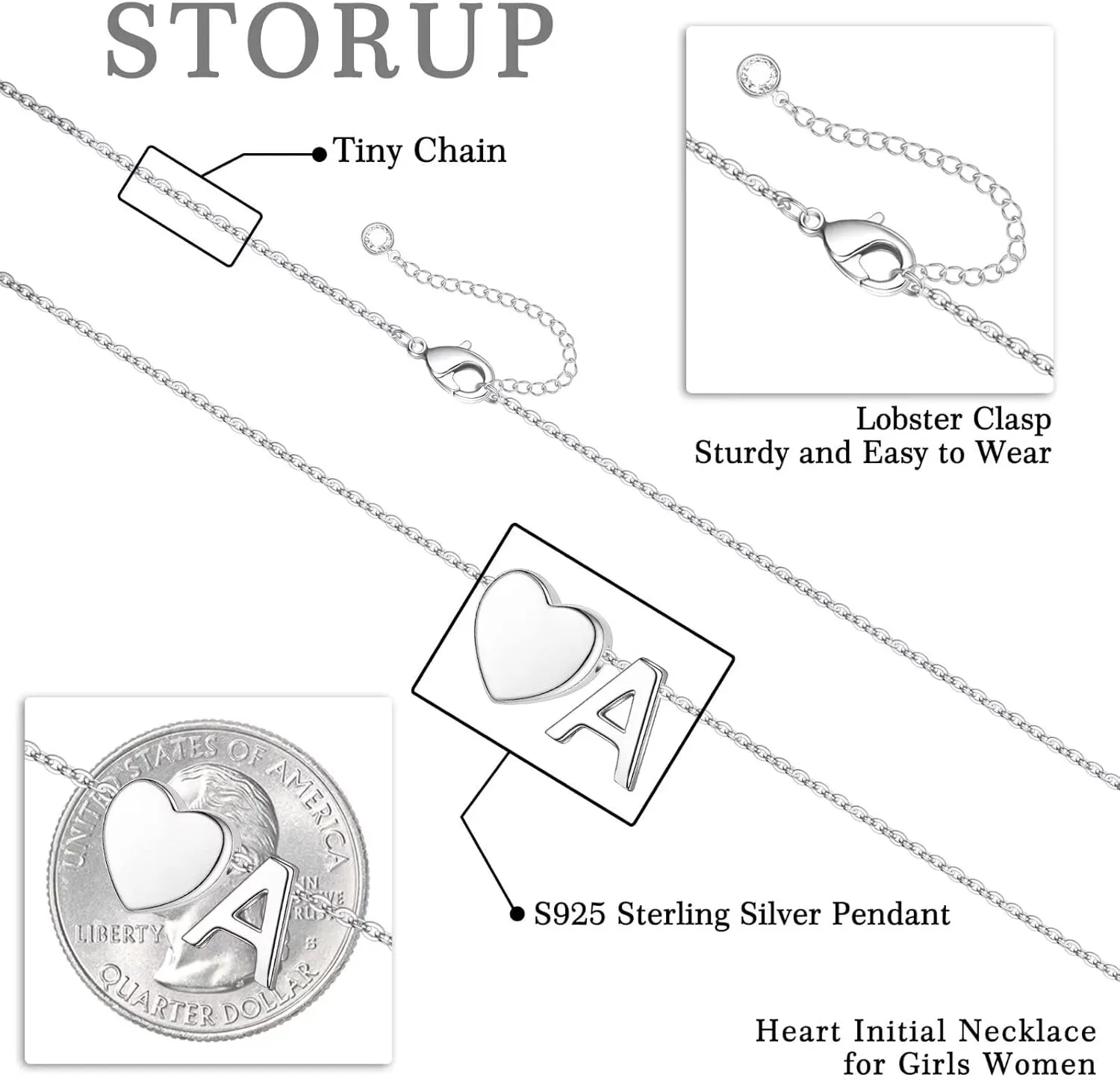 STORUP Graduation Gifts for Her - S925 Sterling Silver Heart Initial Necklaces for Kids Girls Graduation Gifts Birthday Gifts for Wife Her Daughter