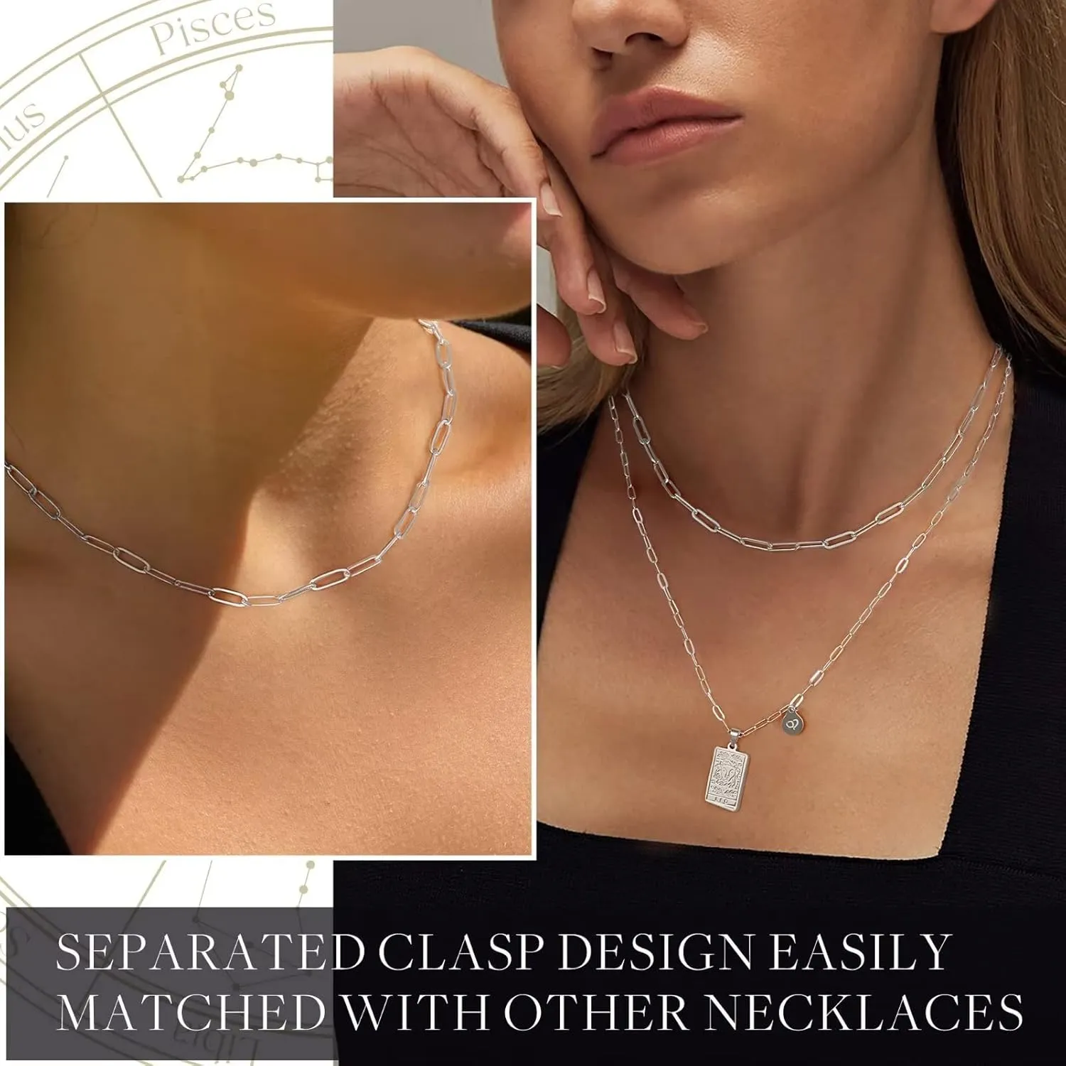 STORUP Zodiac Layered Necklaces for Women, Retro 12 Constellation Pendant Necklace for Women Tarot Card Necklace Jewelry Mothers Day Birthday Gift for Her