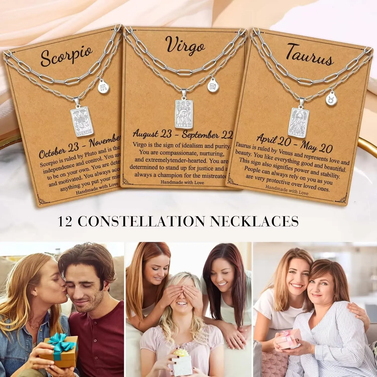 STORUP Zodiac Layered Necklaces for Women, Retro 12 Constellation Pendant Necklace for Women Tarot Card Necklace Jewelry Mothers Day Birthday Gift for Her
