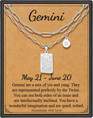 STORUP Zodiac Layered Necklaces for Women, Retro 12 Constellation Pendant Necklace for Women Tarot Card Necklace Jewelry Mothers Day Birthday Gift for Her