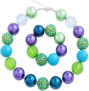 Sunrade Dress Up Jewelry for Little Girls Kids Necklaces Fashion Girls Chunky Beads Bubblegum Necklace and Bracelet Set Toddler Jewelry Costume Play Necklace