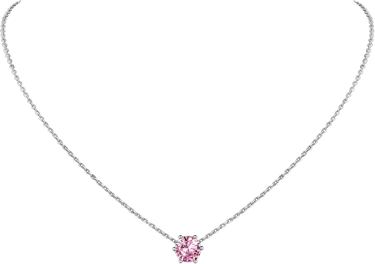 Suplight 925 Sterling Silver 6 Prong Birthstone Necklace/Stud Earrings, Dainty Small Crystal Jewelry for Women (with Gift Box)