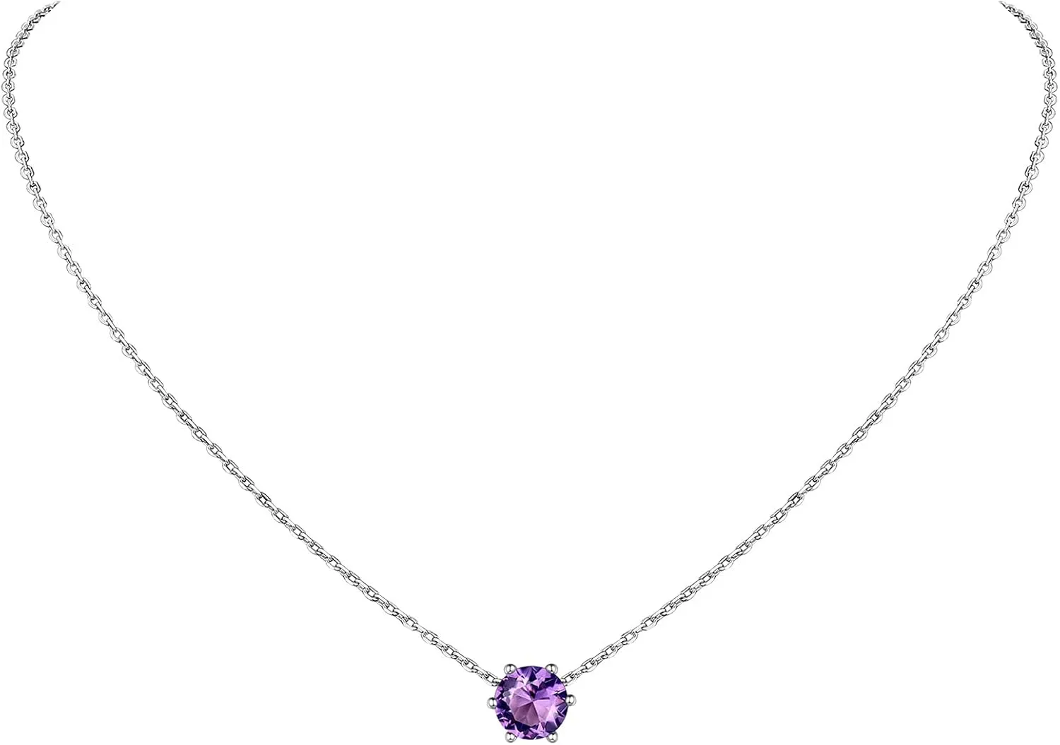 Suplight 925 Sterling Silver 6 Prong Birthstone Necklace/Stud Earrings, Dainty Small Crystal Jewelry for Women (with Gift Box)