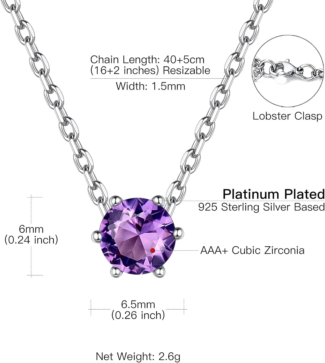 Suplight 925 Sterling Silver 6 Prong Birthstone Necklace/Stud Earrings, Dainty Small Crystal Jewelry for Women (with Gift Box)