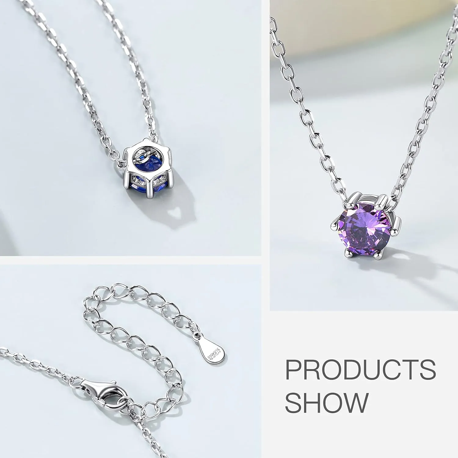Suplight 925 Sterling Silver 6 Prong Birthstone Necklace/Stud Earrings, Dainty Small Crystal Jewelry for Women (with Gift Box)