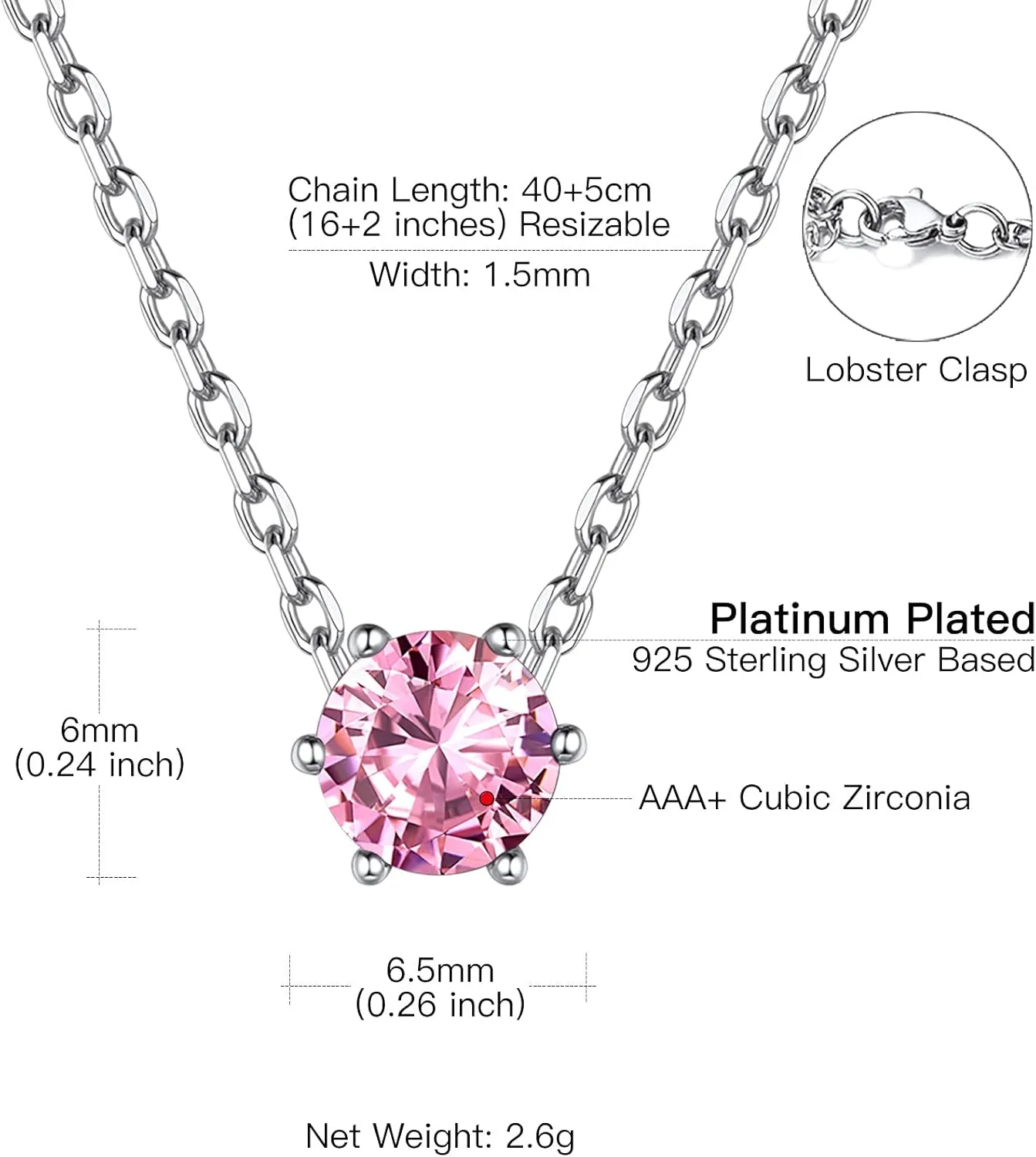 Suplight 925 Sterling Silver 6 Prong Birthstone Necklace/Stud Earrings, Dainty Small Crystal Jewelry for Women (with Gift Box)