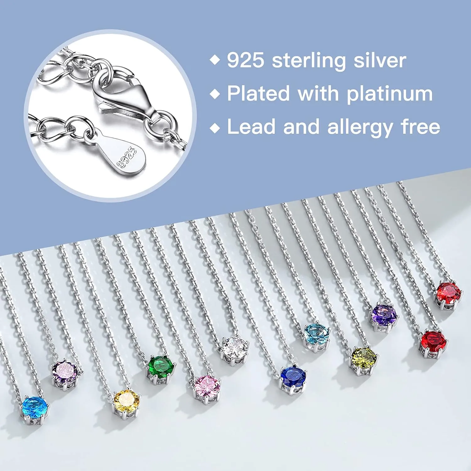 Suplight 925 Sterling Silver 6 Prong Birthstone Necklace/Stud Earrings, Dainty Small Crystal Jewelry for Women (with Gift Box)