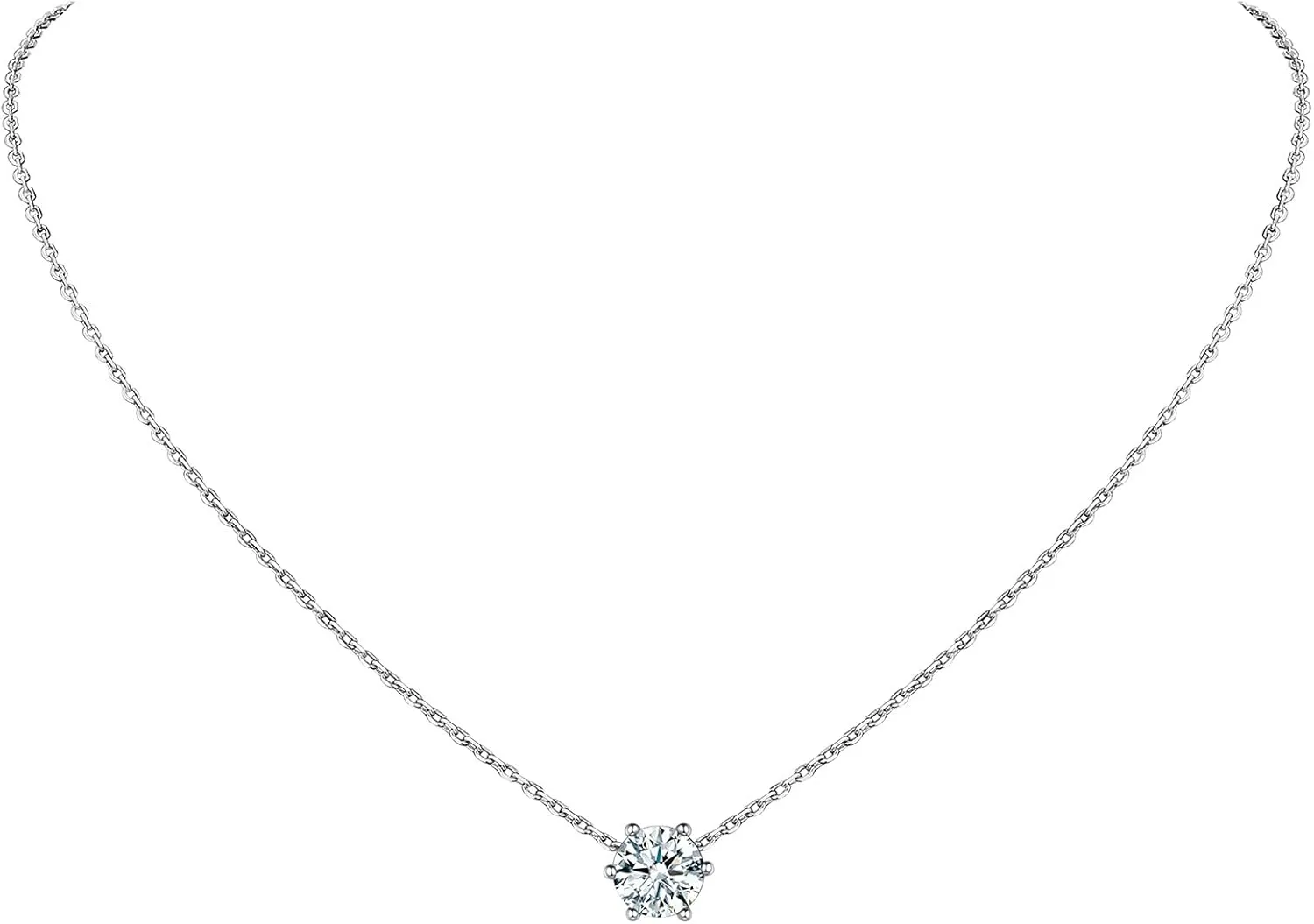 Suplight 925 Sterling Silver 6 Prong Birthstone Necklace/Stud Earrings, Dainty Small Crystal Jewelry for Women (with Gift Box)