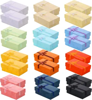 Sureio 24 Pack Jewelry Gift Boxe Cotton Filled Cardboard Paper Jewelry Box Bracelets Bangle Necklace Gift Case with Ribbon Bow for Birthday Wedding, 12 Colors