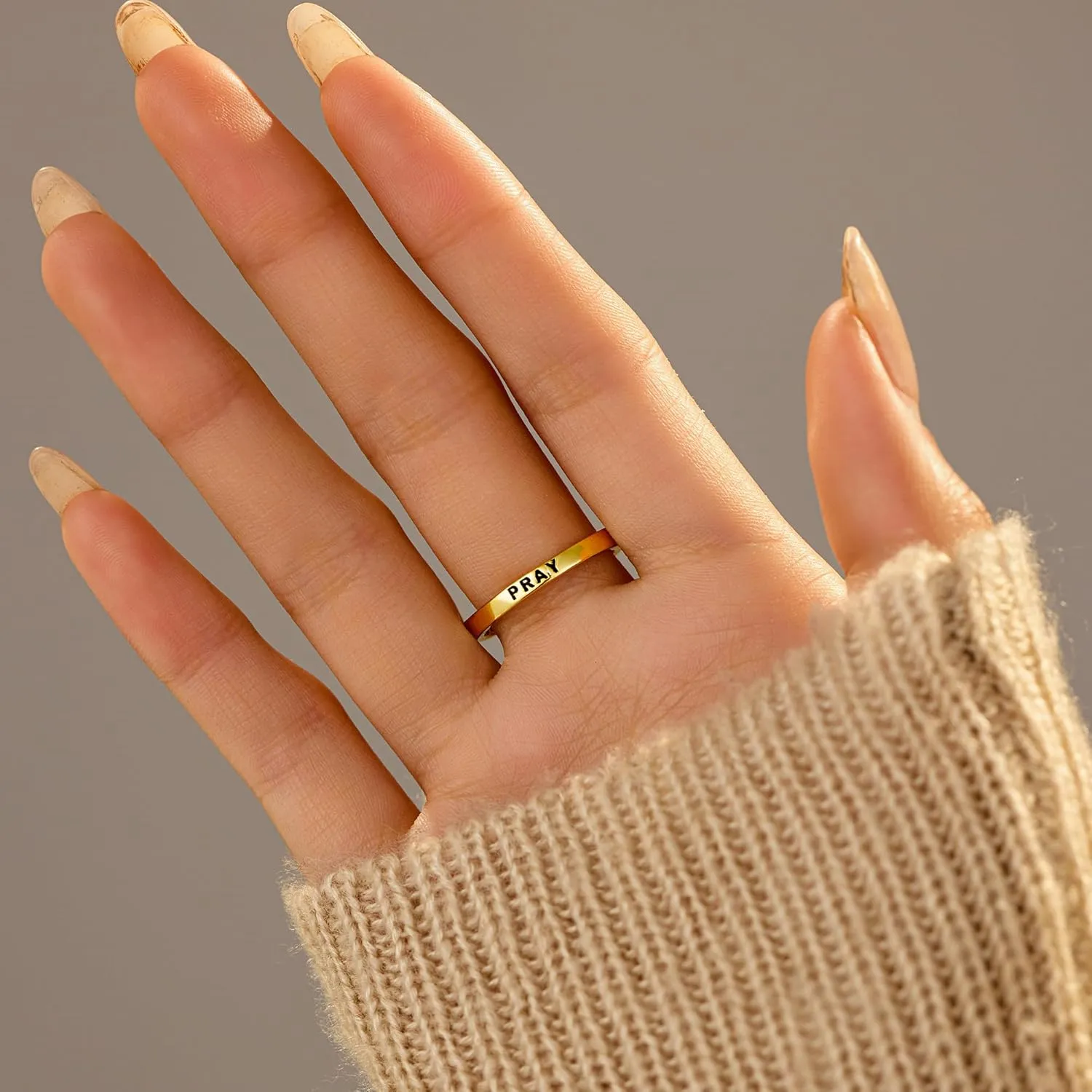 SUYACS 14K Gold Plated Cross Pray Rings for Women Non Tarnish 925 Sterling Silver Dainty CZ Faith Ring Trendy Stackable Eternity Promise Ring Birthday Wedding Jewelry Gifts to My Daughter