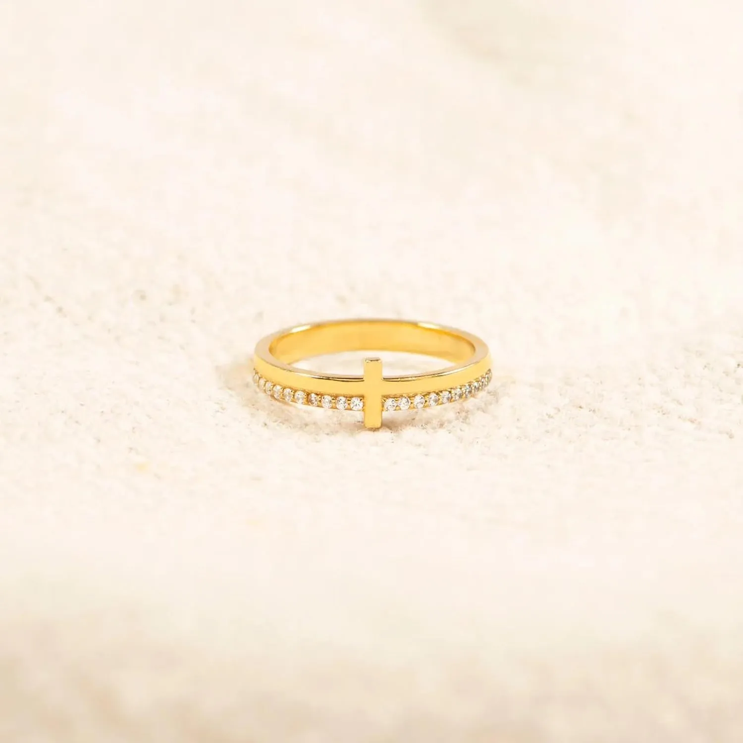SUYACS 14K Gold Plated Cross Pray Rings for Women Non Tarnish 925 Sterling Silver Dainty CZ Faith Ring Trendy Stackable Eternity Promise Ring Birthday Wedding Jewelry Gifts to My Daughter