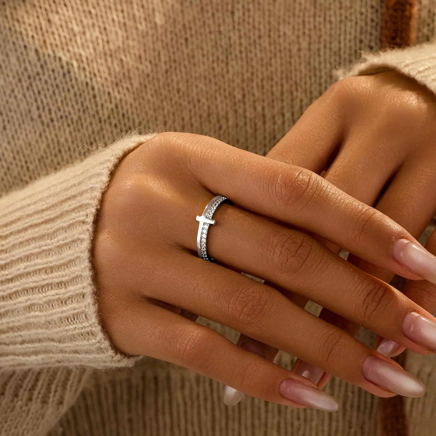 SUYACS 14K Gold Plated Cross Pray Rings for Women Non Tarnish 925 Sterling Silver Dainty CZ Faith Ring Trendy Stackable Eternity Promise Ring Birthday Wedding Jewelry Gifts to My Daughter