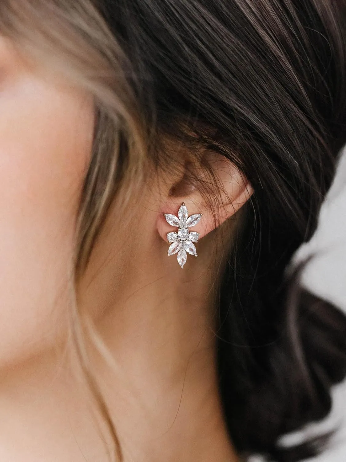 SWEETV Marquise Cubic Zirconia Wedding Bridal Stud Earrings for Brides Bridesmaids, Crystal Pearl Rhinestone Stud Earrings for Women Prom Party Jewelry Gifts