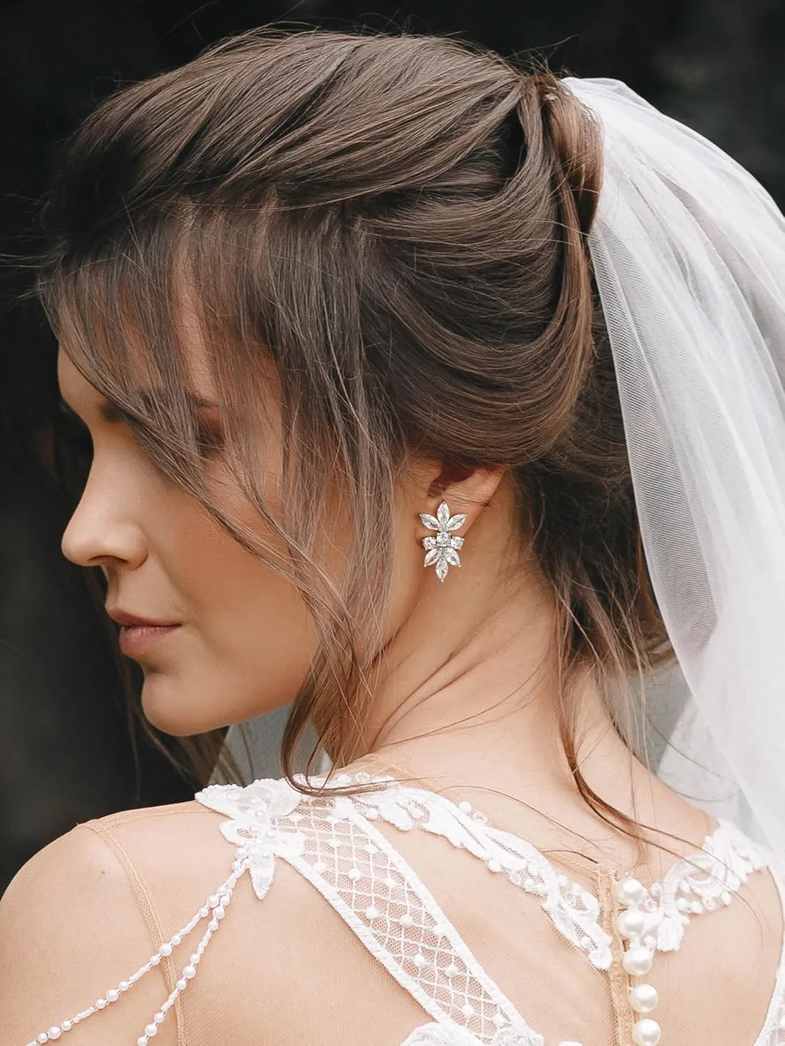 SWEETV Marquise Cubic Zirconia Wedding Bridal Stud Earrings for Brides Bridesmaids, Crystal Pearl Rhinestone Stud Earrings for Women Prom Party Jewelry Gifts