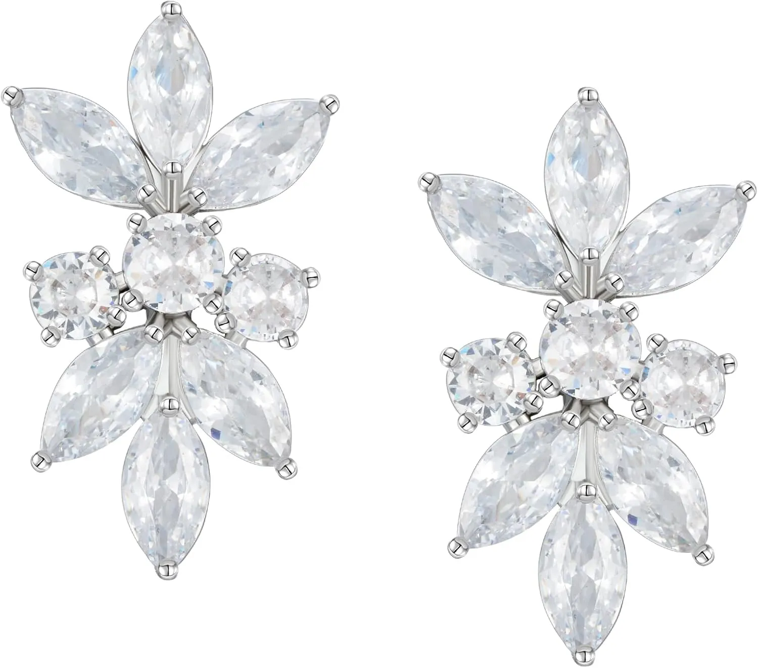 SWEETV Marquise Cubic Zirconia Wedding Bridal Stud Earrings for Brides Bridesmaids, Crystal Pearl Rhinestone Stud Earrings for Women Prom Party Jewelry Gifts