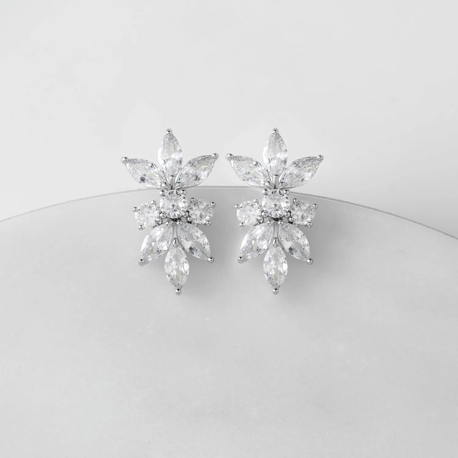 SWEETV Marquise Cubic Zirconia Wedding Bridal Stud Earrings for Brides Bridesmaids, Crystal Pearl Rhinestone Stud Earrings for Women Prom Party Jewelry Gifts