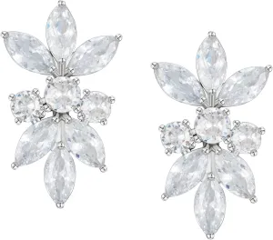 SWEETV Marquise Cubic Zirconia Wedding Bridal Stud Earrings for Brides Bridesmaids, Crystal Pearl Rhinestone Stud Earrings for Women Prom Party Jewelry Gifts