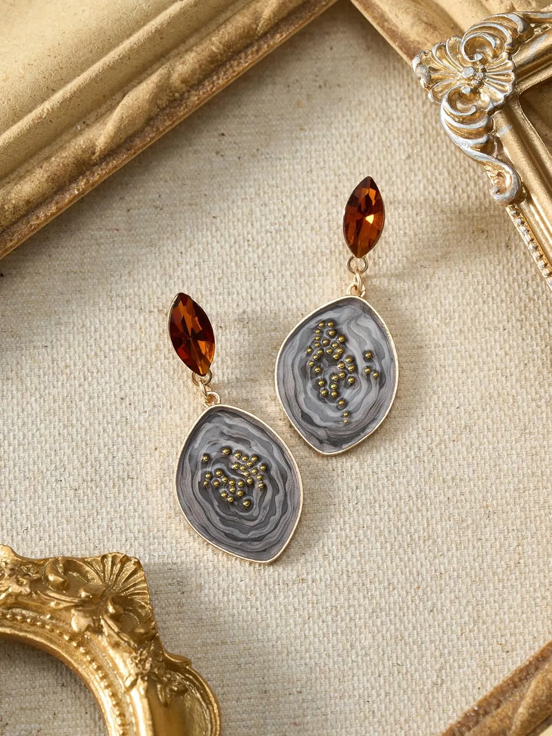 SWEETV Vintage 18K Gold Plated Statement Earrings for Women Trendy, Antique Enamel Chunky Drop Dangle Earrings, Big Crystal Earrings for Fashion Prom Jewelry Gifts