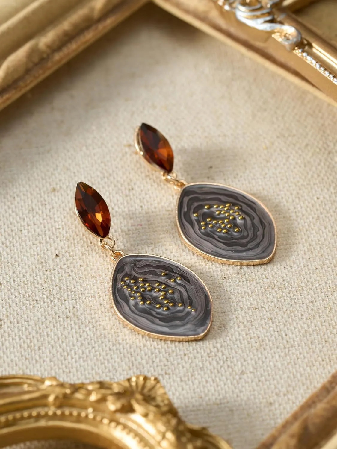 SWEETV Vintage 18K Gold Plated Statement Earrings for Women Trendy, Antique Enamel Chunky Drop Dangle Earrings, Big Crystal Earrings for Fashion Prom Jewelry Gifts