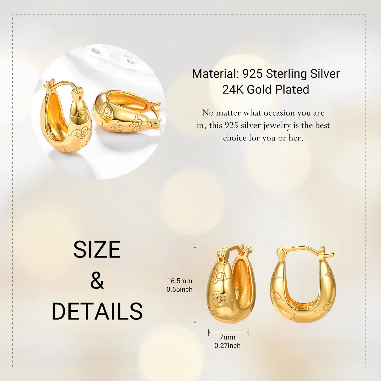 TANGPOET Chunky Gold Hoop Earrings for Women 925 Sterling Silver, 24K Gold Plated Thick Hoop Earrings Hypoallergenic Jewelry Gifts for Women Girls