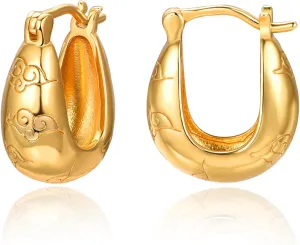 TANGPOET Chunky Gold Hoop Earrings for Women 925 Sterling Silver, 24K Gold Plated Thick Hoop Earrings Hypoallergenic Jewelry Gifts for Women Girls