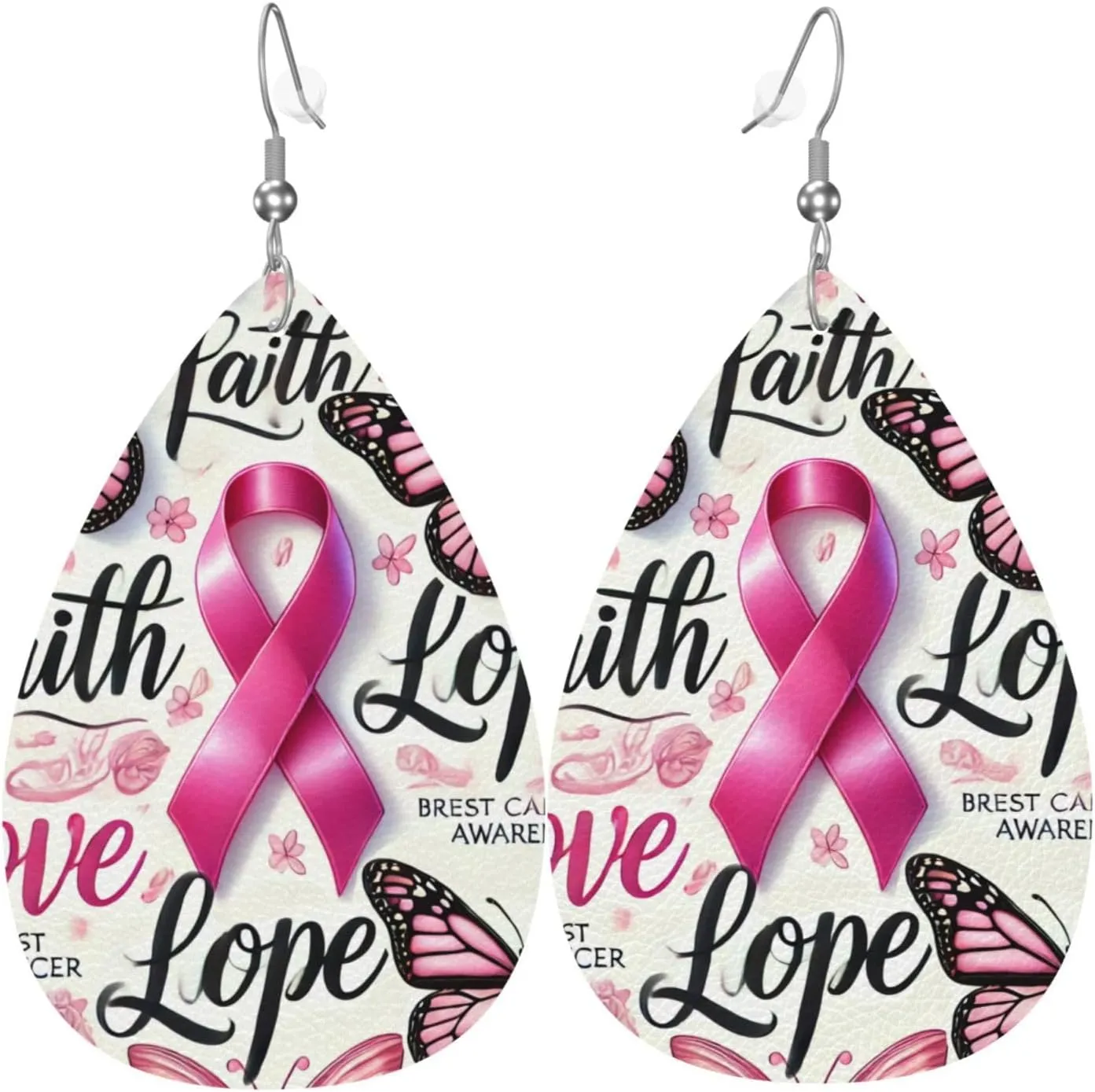 Teardrop Faux Leather Earrings Faith Ribbons Butterflies For Women Lightweight Leather Dangle Drop Earrings
