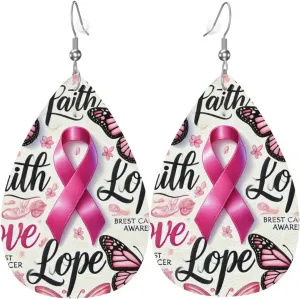 Teardrop Faux Leather Earrings Faith Ribbons Butterflies For Women Lightweight Leather Dangle Drop Earrings
