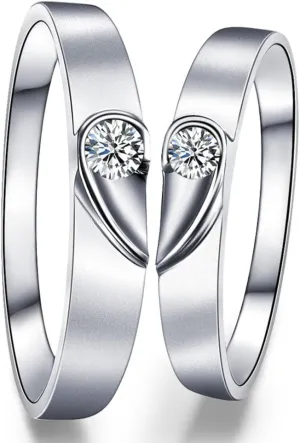 Telesthesia Lover Brilliant Genuine Diamond 14K White Solid Gold Couple Ring Set(0.11cttw,G-H Color,VS-SI1 Clarity)